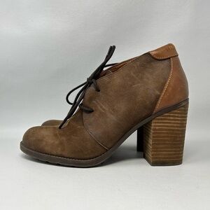 Tommy Hilfiger Women’s Brown Leather Ankle Boots Booties 8 Chunky Heel Lace Up